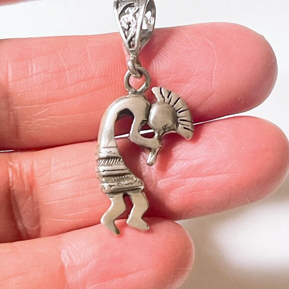 Sterling Silver Kokopelli Pendant With Intricate Tribal Design - Picture 6 of 7